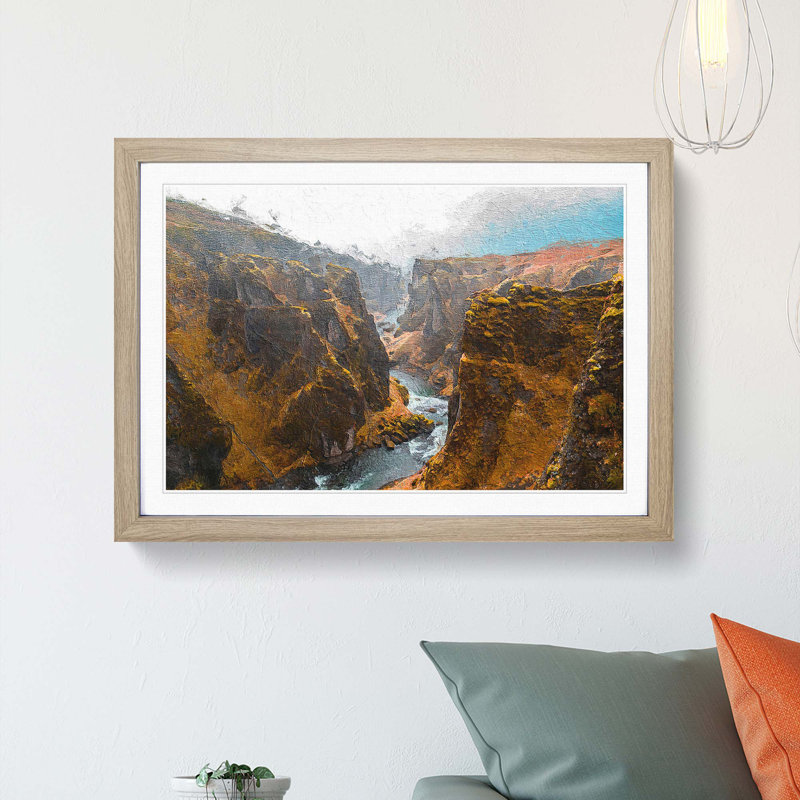 Canyon in Iceland - Picture Frame Painting Print, Oak Framed, 36cm H x 48cm W x 2cm D