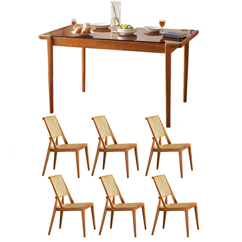 Ensemble de table de salle à manger en rotin et bois de frêne massif., 7