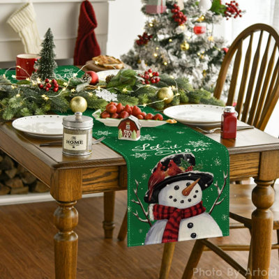 Artoid Mode Snowman Let It Snow Winter Table Runner, Seasonal Christmas Kitchen Dining Table Decoration For Home Party Decor 13X72 Inch