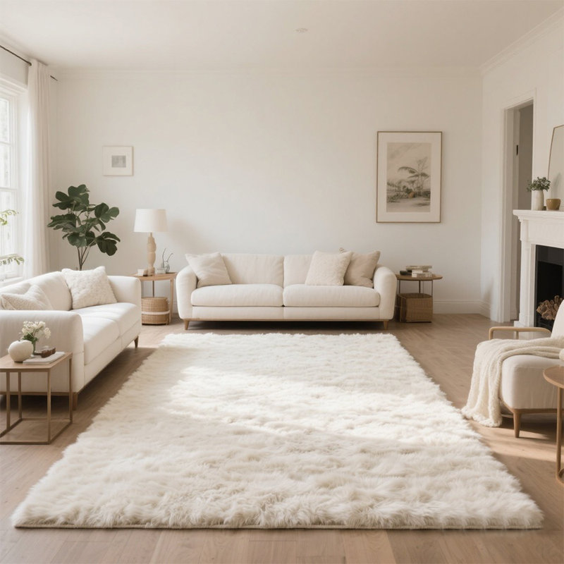 Soft Plush White Shag Area Rug, Modern Cozy Carpet for Living Room and Bedroom, Rectangle 9' x 12'