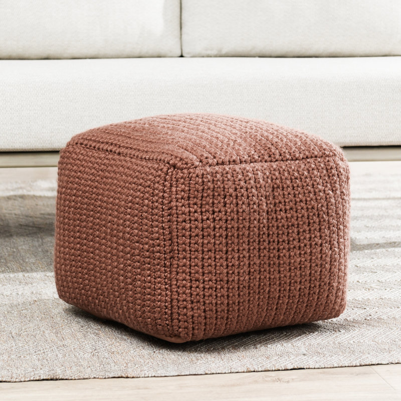Prism 18" Wide Handwoven Square Pouf, Terra Cotta