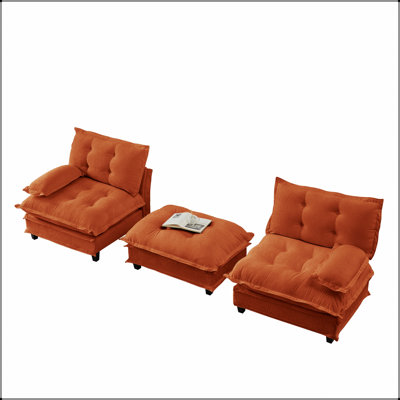 Upholstered 77 " Chenille L-Shaped Sectional with Ottoman
