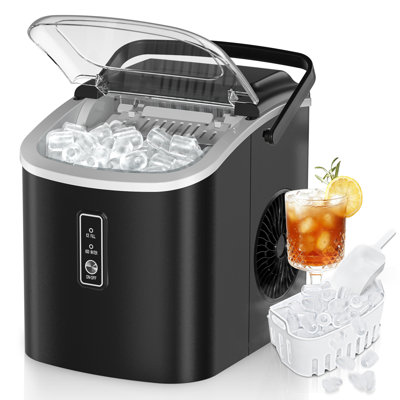 SimzLife 26Lbs. Machine à glaçons de comptoir quotidienne avec poignée, machines à glaçons autonettoyantes, 26 lb / 24 heures, 9 glaçons prêts en 6 minutes pour la maison / cuisine / bar / fête / camping