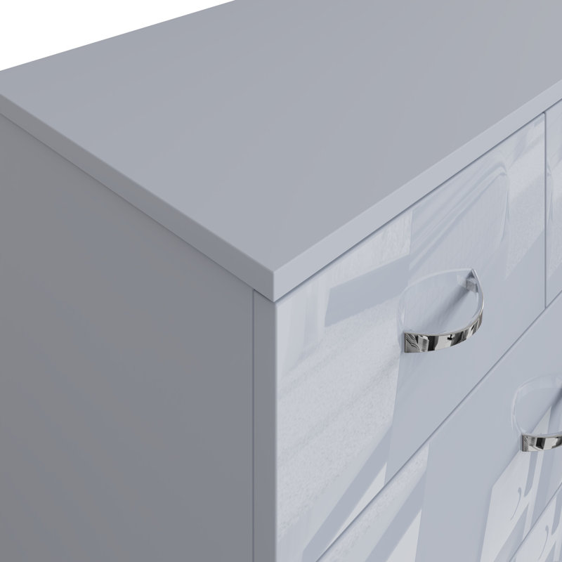 Brendle 6 Drawer Chest Of Drawers: 70cm Wide - High Gloss Front with Chrome Handles, Scratch Resistant., Grey