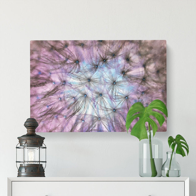 Dandelion Seeds In Blue & Pink - Wrapped Canvas Painting, 35cm H x 50cm W x 3cm D