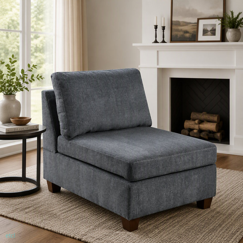 MODULAR SET - Chenille Fabric Sectional Sofa, Gray Chenille