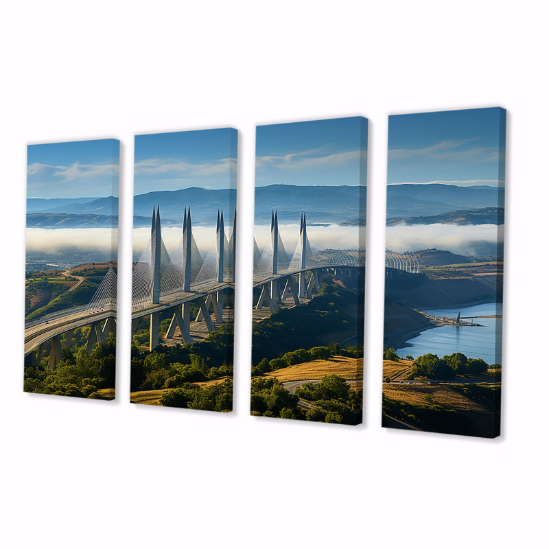 «Blue Viaduct Bridge Sunrise In Italy I - Bridges», art mural 4 pièces, H 28 po x l 48 po