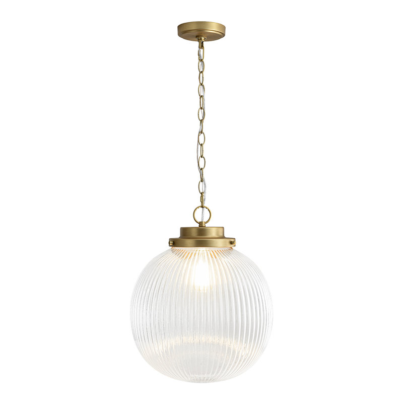 1-Light Ribbed Glass Globe Pendant