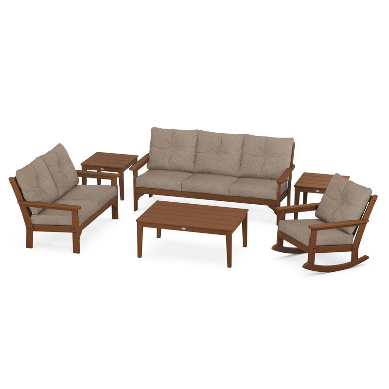 Vineyard 6-Piece Deep Seating Set, Teak, Spiced Burlap