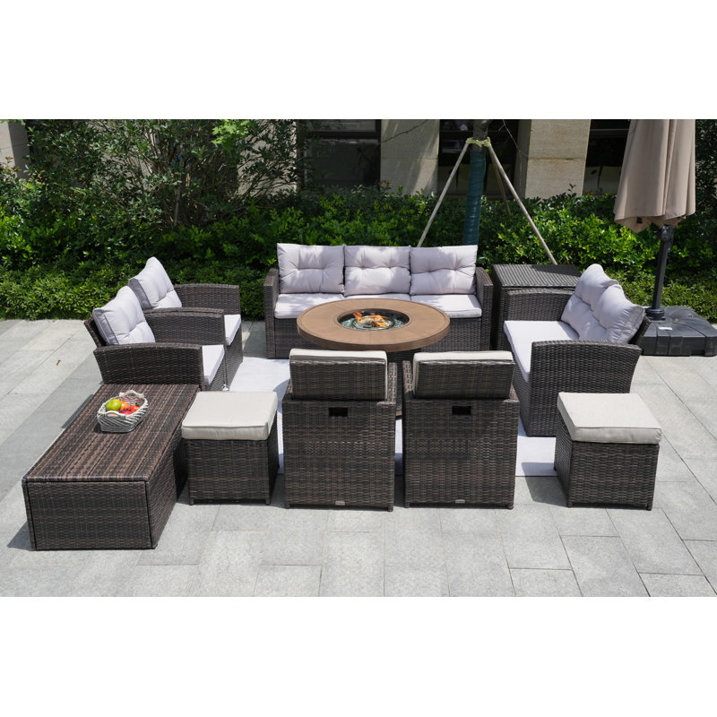 Areefa 11 - Person Patio Conversation Set with Cushions, Brown