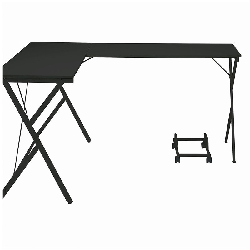 Black L-shaped Computer Desk with CPU Bracket, Black
