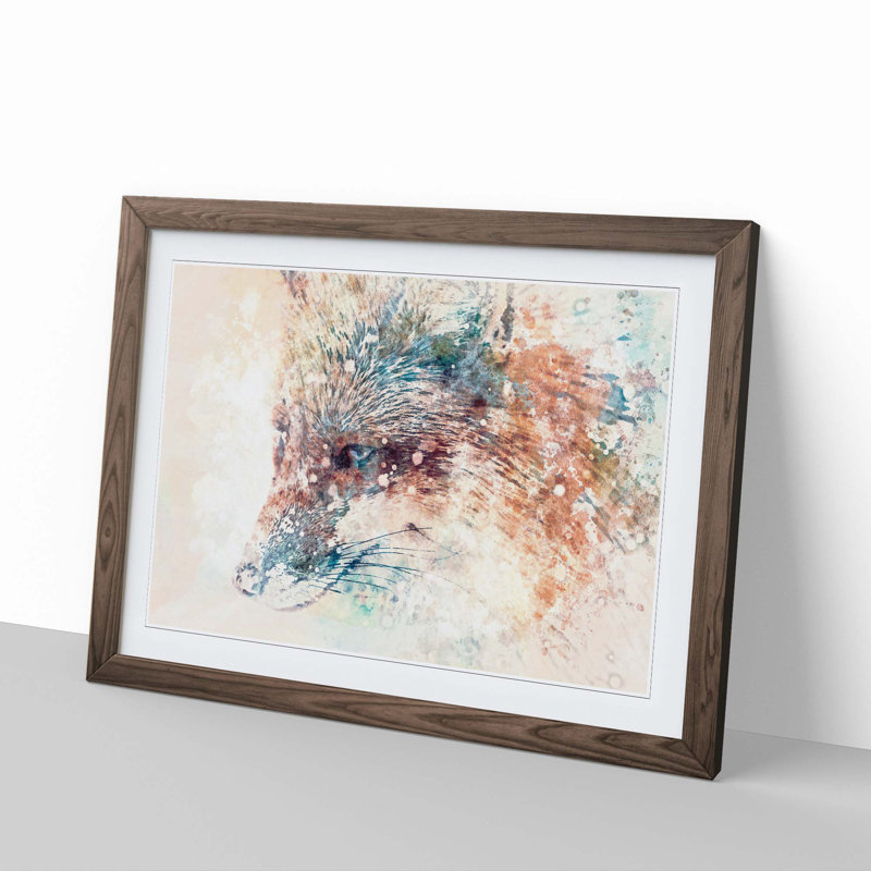 Fox in Abstract - Picture Frame Painting Print, Walnut Framed, 27cm H x 36cm W x 2cm D