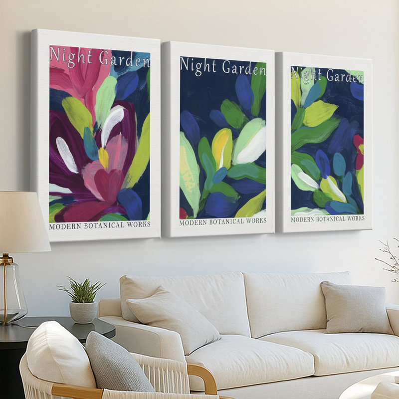 «Night Garden», exposition d'affiches sur toile tendue sur mesure - 3 pièces, H 60 po x l 120 po