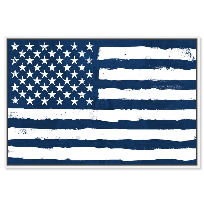 Rocky Freedom - drapeau américain bleu marine moderne - impression sur toile, Cadre en bois noir, H 21 po x l 31 po