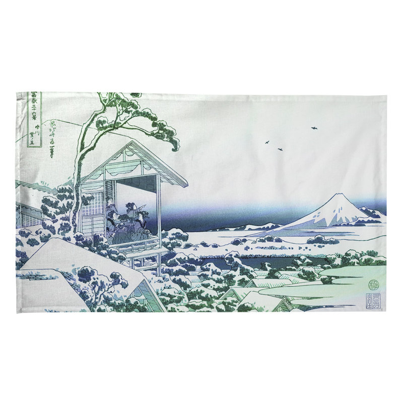Serviette de thé House at Koishikawa, Polyester sergé, Vert/bleu