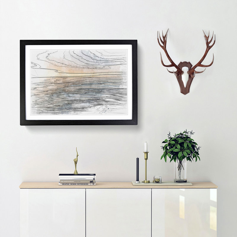 Tranquil Lake Michigan in Abstract - Picture Frame Graphic Art Print, 60cm H x 91cm W x 2cm D, Black