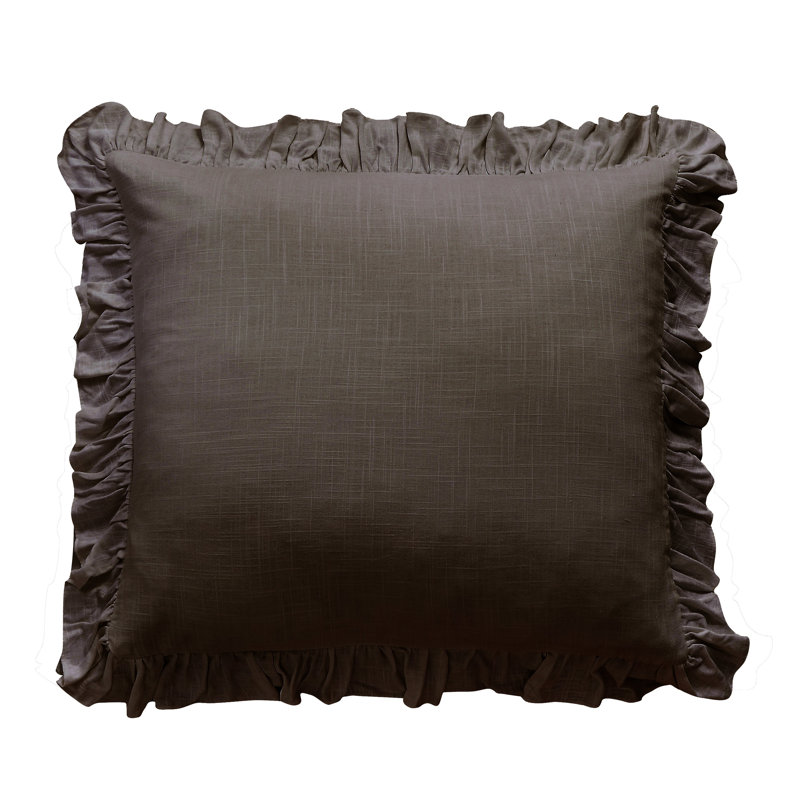 Lily Washed Linen Ruffled Classic Chic Romantic Farmhouse Pillow Sham, Slate, Standard