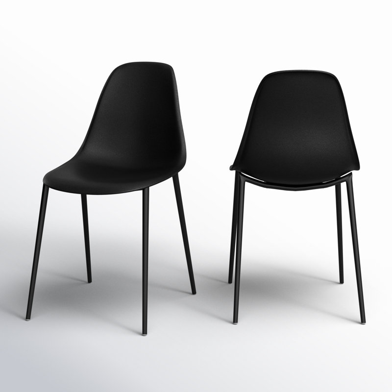 Black Plastic Armless Indoor/Outdoor Dining Chairs with Metal Legs, Set of 4