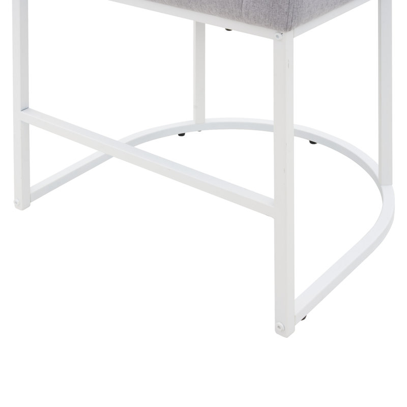 26" Upholstered Metal Barrel Counter Bar Stool, Light Grey Seat/White Frame, 4