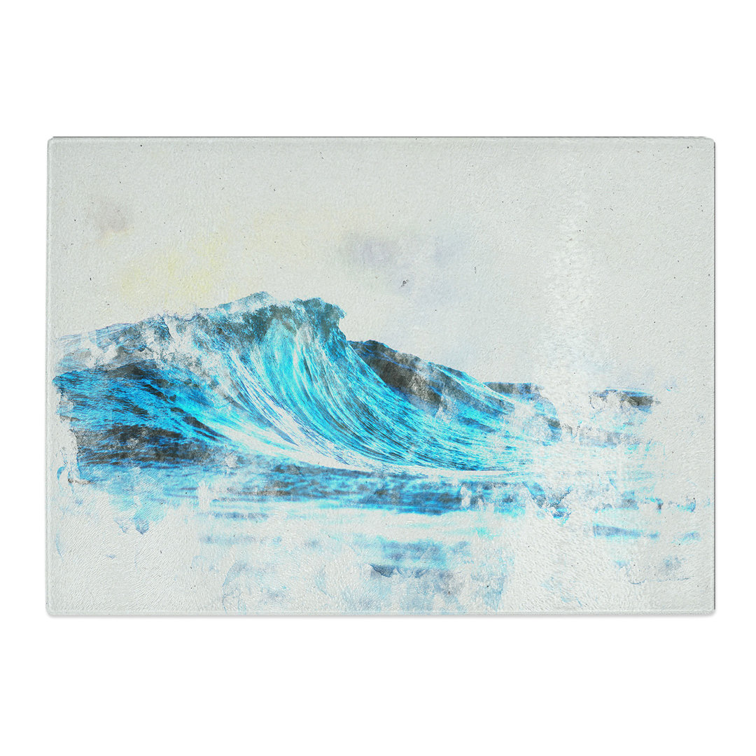 Tempered Glass Wave View Watercolour Chopping Board