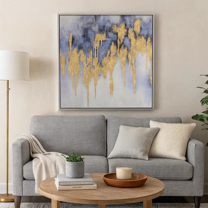 Flocons d'or encadrés sur toile