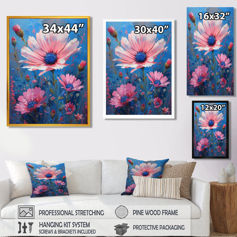 «Blue Blue Cornflowers Vibrant Bloom I», impression d'art mural, H 20 po x l 12 po x P 1 po, Toile encadrée noire simple