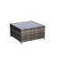 Canapé d'angle extérieur - Table basse amovible et tissu teinté - Mobilier de jardin 4 places, gris, coussins bleu foncé, structure