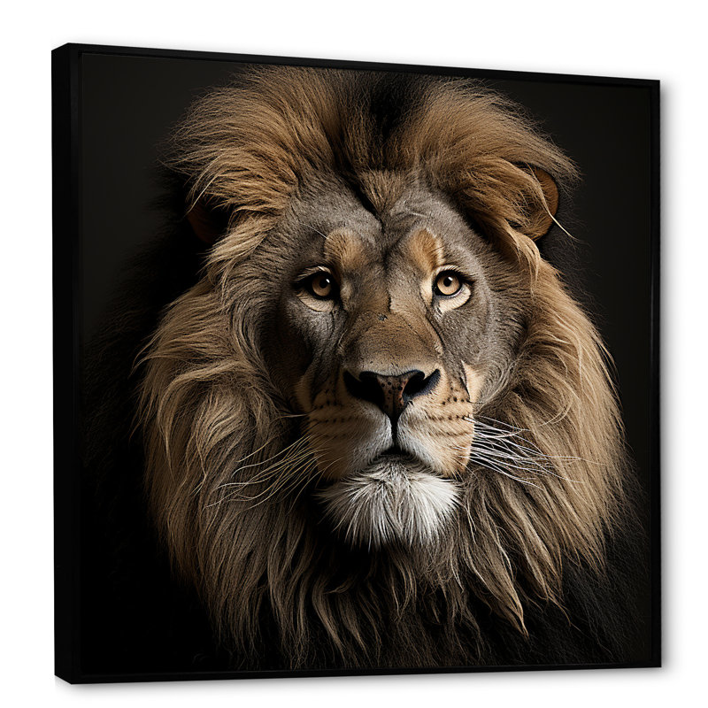 Dark Majestic Lion Portrait - Lion Animal Wall Decor, 16" H x 16" W x 1" D, Black Floater Framed