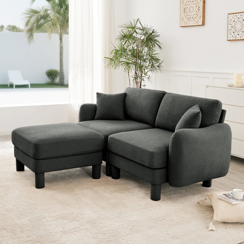 Canapé modulaire à 2 places pour causeuse en tissu Boucle, H 35,05 po x l 78,05 po x P 67,35 po, 2, Gris foncé