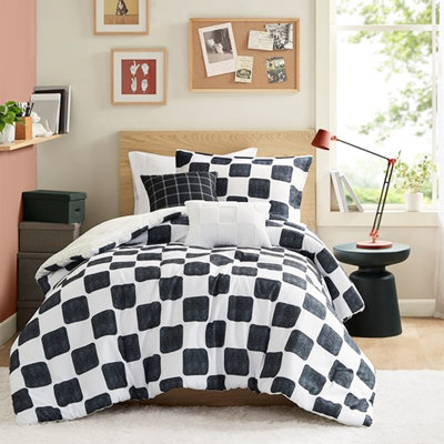 Checkered Comforter  2 Shams Pillows    Compressed With Pattern Shams And Throw Filling  Steam