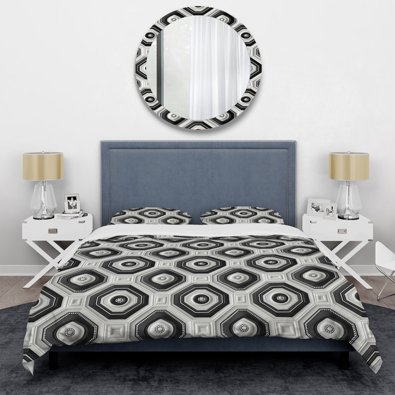 Ensemble de housse de couette blanc Modern Octagon I - Modern, King Duvet Cover + 2 King Shams
