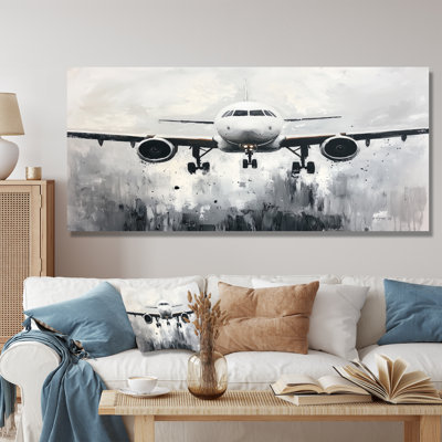 Watercolor Airplane Landing On Runway III - Plane Metal Art, Modern Metal Print