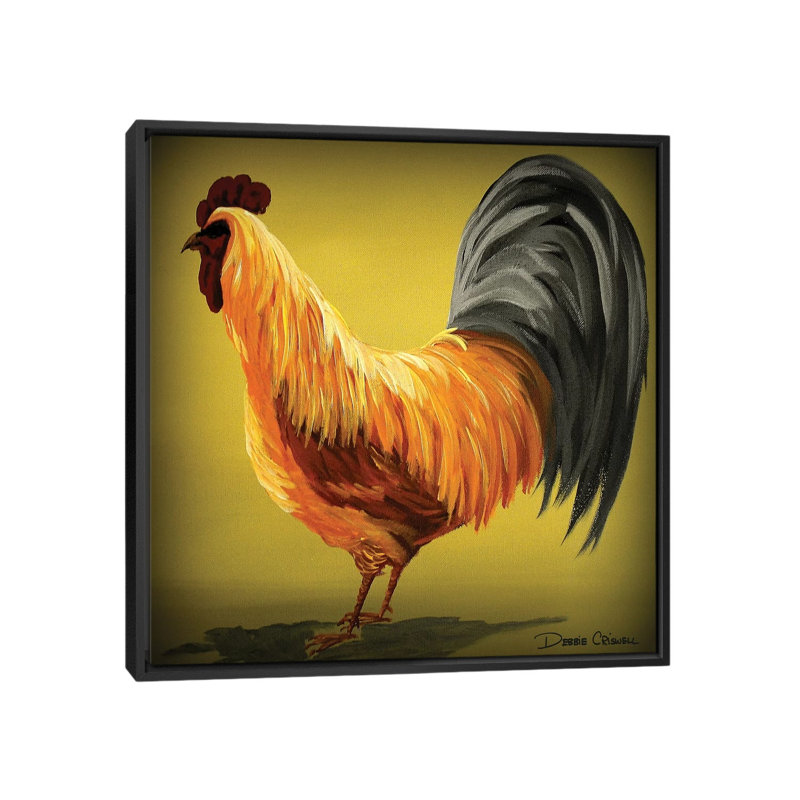 Coq par Debbie Criswell - reproduction d'art, Aucun mat, H 18 po x l 18 po x 1,5 po, Toile avec cadre noir