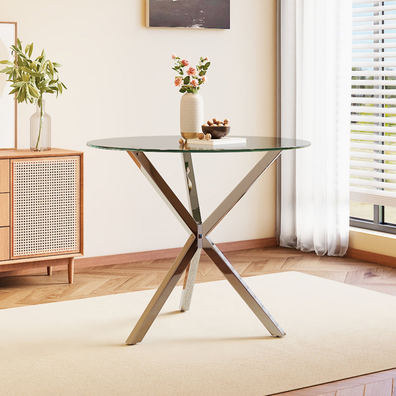 Glass Top Metal Base Dining Table