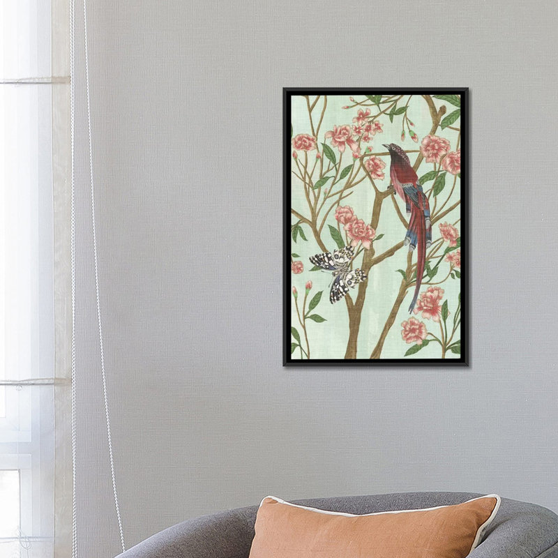 «Delicate Chinoiserie III», impression sur toile, H 26 po x l 18 po x P 1,5 po, Toile avec cadre noir, Pas de tapis