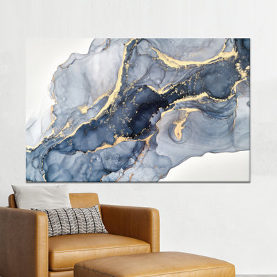 Reproduction d'art moderne et abstraite sur toile - Conception élégante bleue et dorée, toile tendue 1P