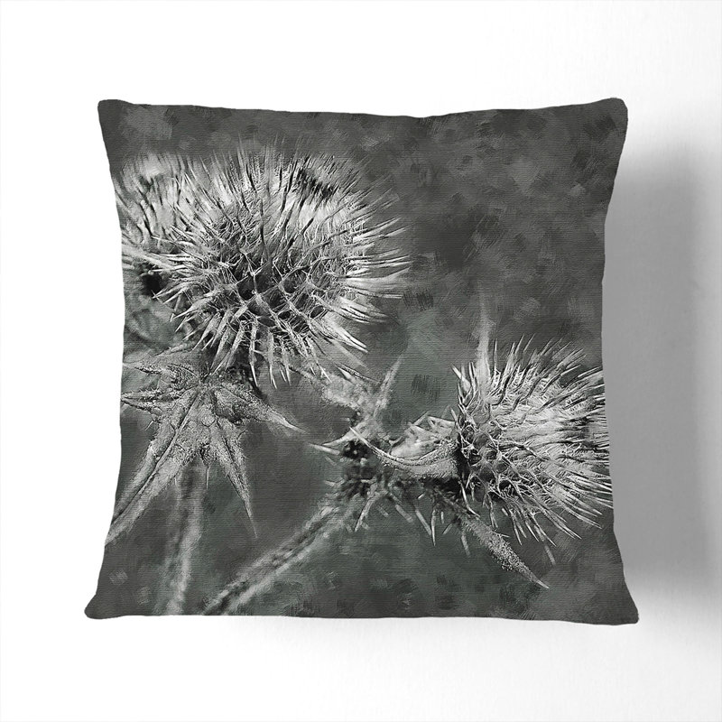Thistle Flower Vol.5 Scatter Cushion with Filling, 40cm H x 40cm W x 15cm D, Black