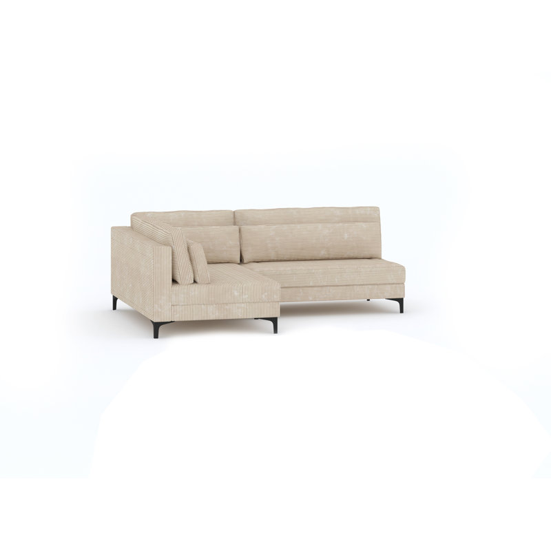 Bella Cord corner sofa with black metal feet and loose cushions, Beige corduroy, Left