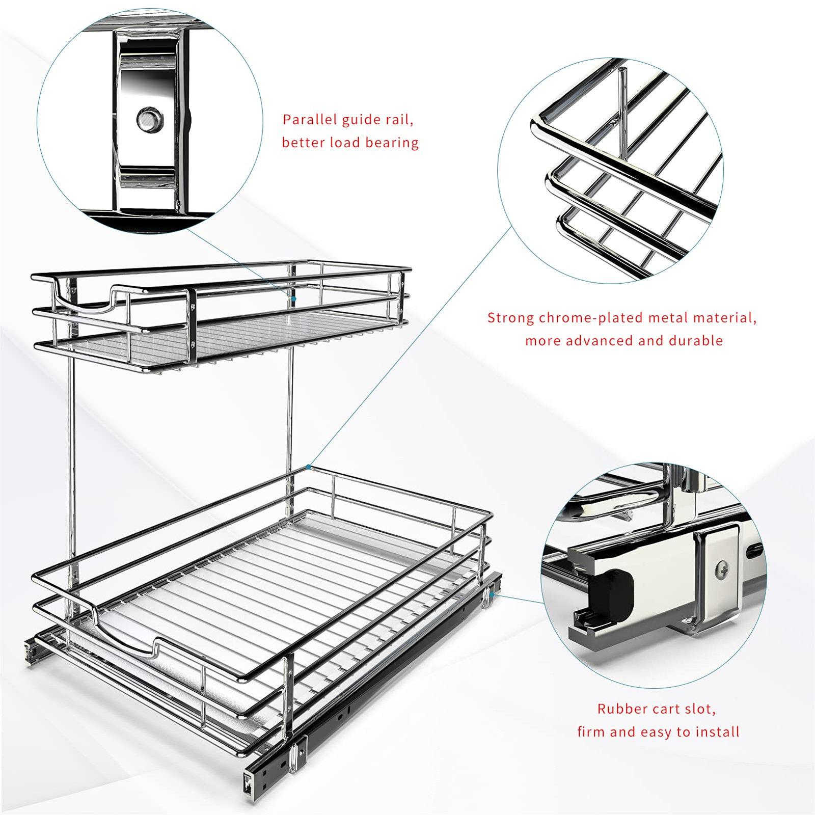 Calionna Pull Out Kitchen Cabinet Organizer with Two Tiers of Storage, 14 inch W x 20 inch D Rebrilliant