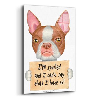 " Red Boston Terrier With Sign "