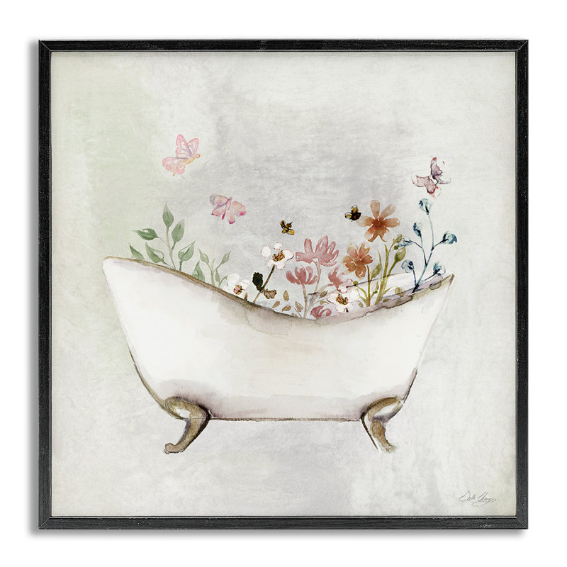 Art de giclée de bain à motif floral papillon par Stella Chang, Estampe numérique Farmhouse, H 17 po x l 17 po