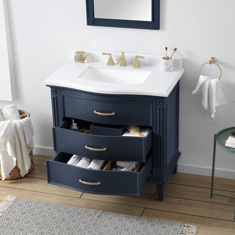 Ensemble de meuble-lavabo sur pied simple 36 po avec comptoir et lavabo Mira, Bleu minuit