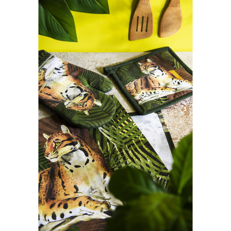 Excelsa Leopard Cotton Potholder & Oven Mitt Set