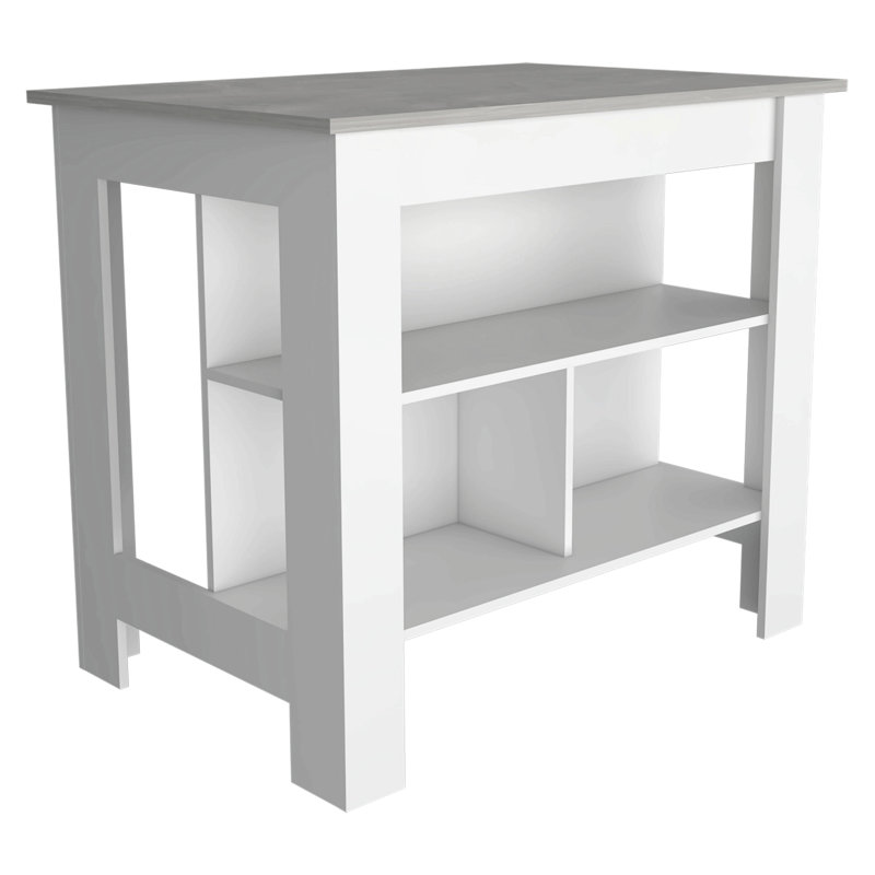 Cala 3-Shelf Wooden Kitchen Island, White/Gray Duplicate