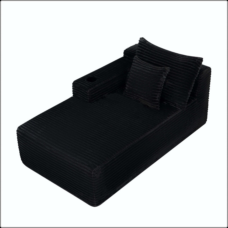 Chaise longue 37,5 po en velours pelucheux gauche avec porte-gobelet - sans assemblage, Left Hand Facing, Black