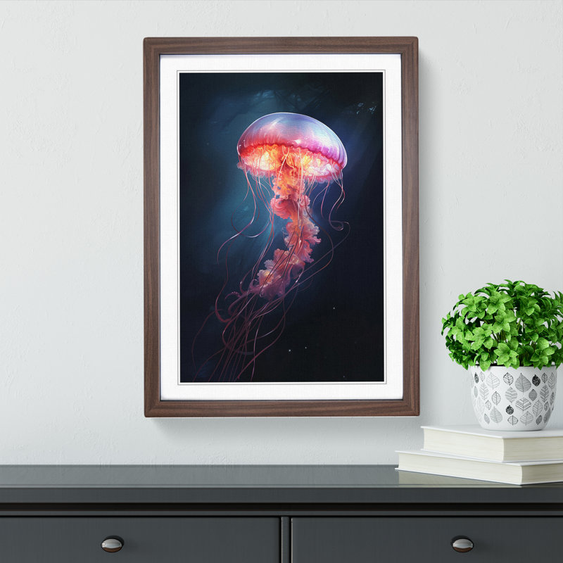 Jellyfish Conceptual - Single Picture Frame Print on Wood, Walnut Framed, 46cm H x 34cm W x 2cm D