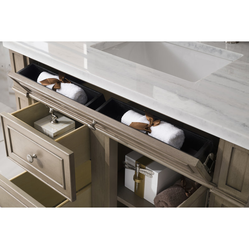 Bristol 36'' W Single Vanity, Whitewashed Walnut, White Zeus, 8" Widespread