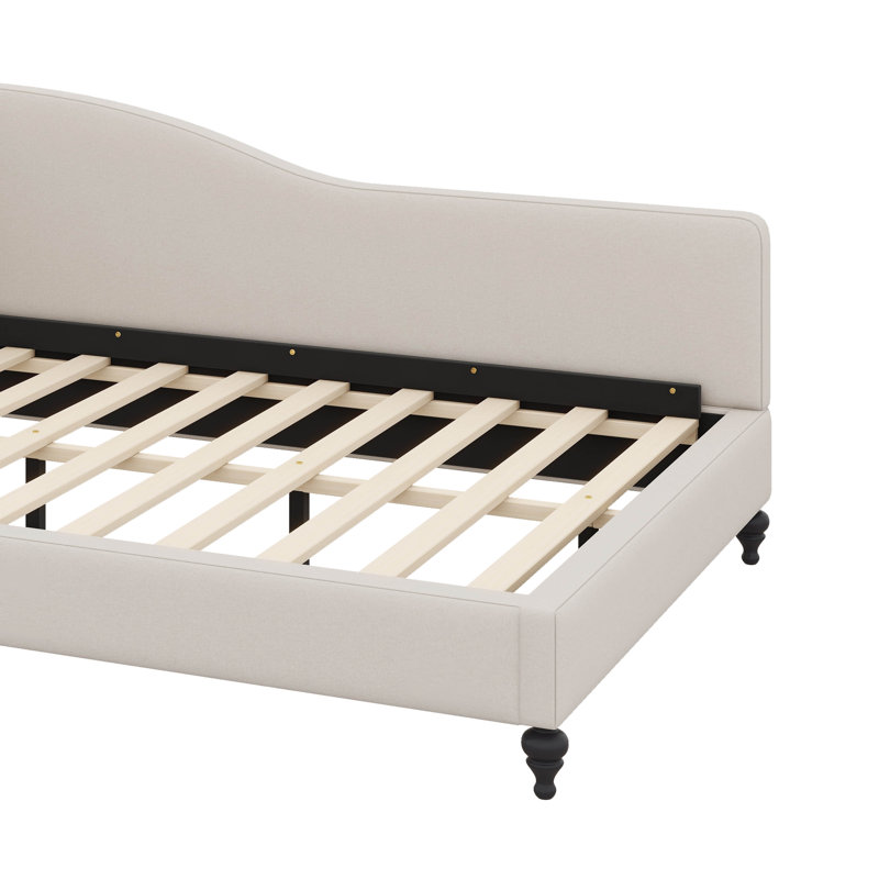 Stylish L-Shaped Flax Daybed On Sturdy Wooden Legs, White, Full