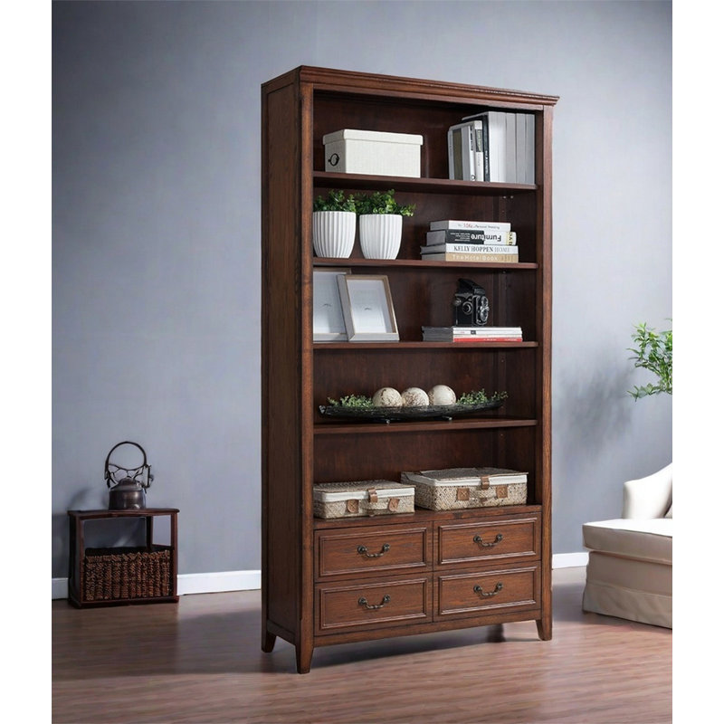 Bibliothèque ouverte à 5 niveaux avec 4 tiroirs, (5 Shelves) 74.8"H x 31.5"W x 13.8"D