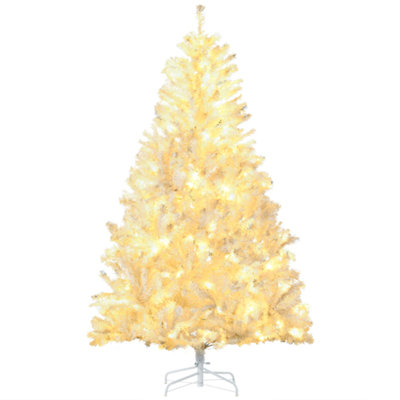 6ft Tall Prelit Artificial Christmas Tree - 638 Branches, 220 Warm White LED Lights, Auto Open, Elegant White Holiday Decor